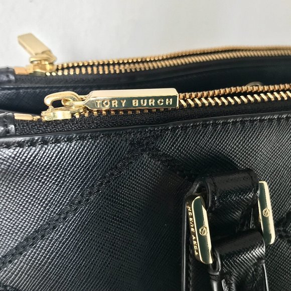 Tory Burch Black Robinson Stitched Mini Double-Zip Tote - Picture 7 of 7